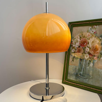 Mushroom Bauhaus Table Lamp – Timeless Amber Glass & Metal Design