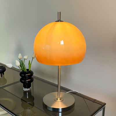 Mushroom Bauhaus Table Lamp – Timeless Amber Glass & Metal Design