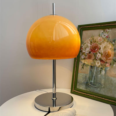 Mushroom Bauhaus Table Lamp – Timeless Amber Glass & Metal Design