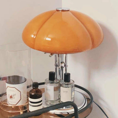 Mushroom Bauhaus Table Lamp – Timeless Amber Glass & Metal Design