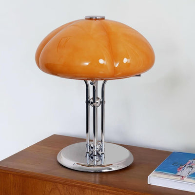 Mushroom Bauhaus Table Lamp – Timeless Amber Glass & Metal Design