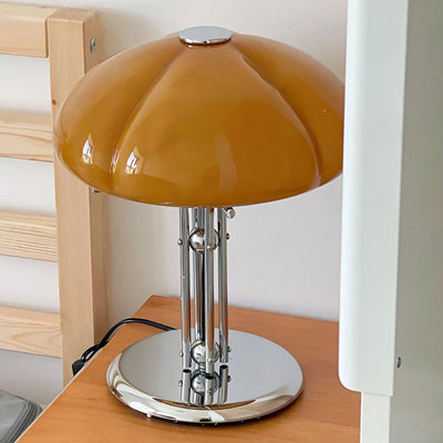 Mushroom Bauhaus Table Lamp – Timeless Amber Glass & Metal Design