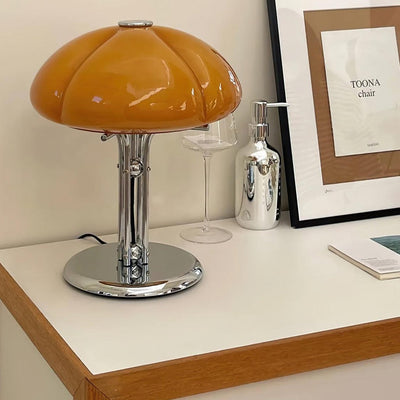 Mushroom Bauhaus Table Lamp – Timeless Amber Glass & Metal Design