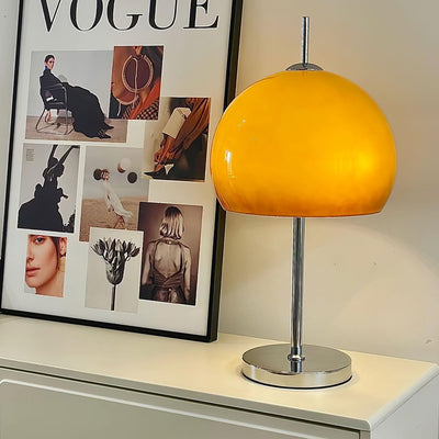 Mushroom Bauhaus Table Lamp – Timeless Amber Glass & Metal Design