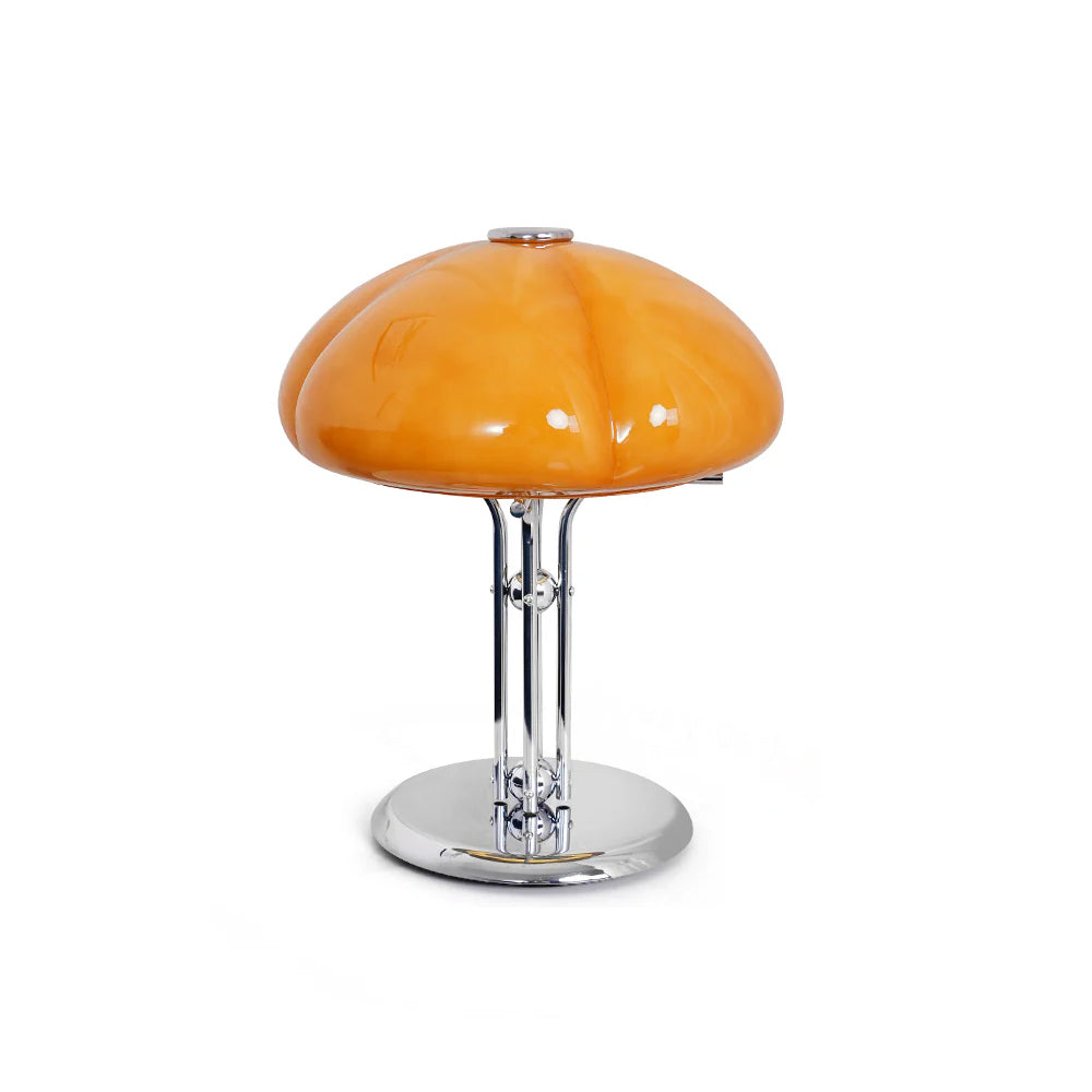 Mushroom Bauhaus Table Lamp – Timeless Amber Glass & Metal Design