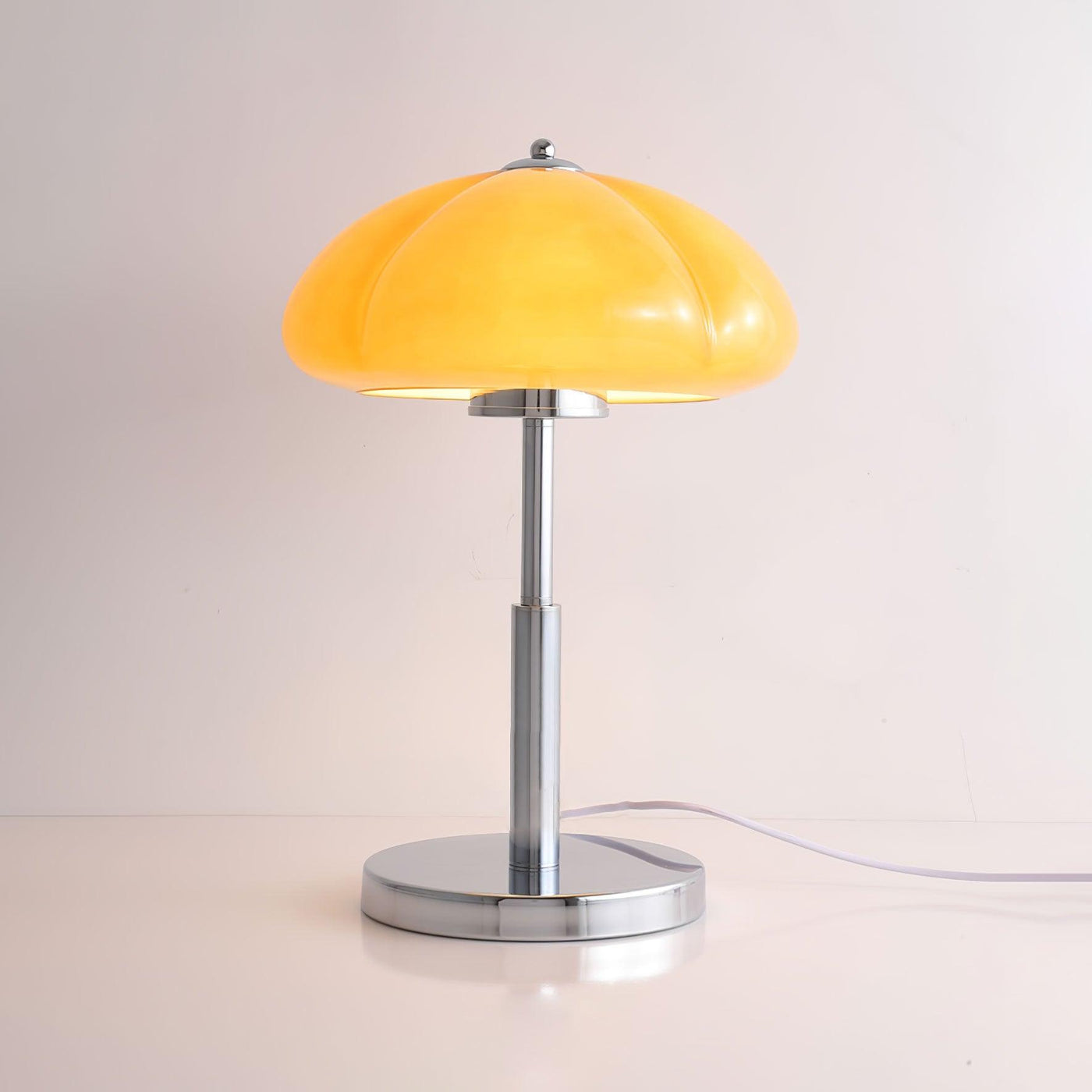 Mushroom Bauhaus Table Lamp – Timeless Amber Glass & Metal Design