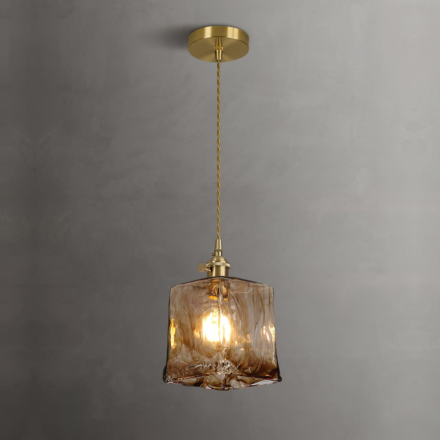 Vintage Brown Glass Pendant Light – Classic Brass & Metal Ceiling Lamp