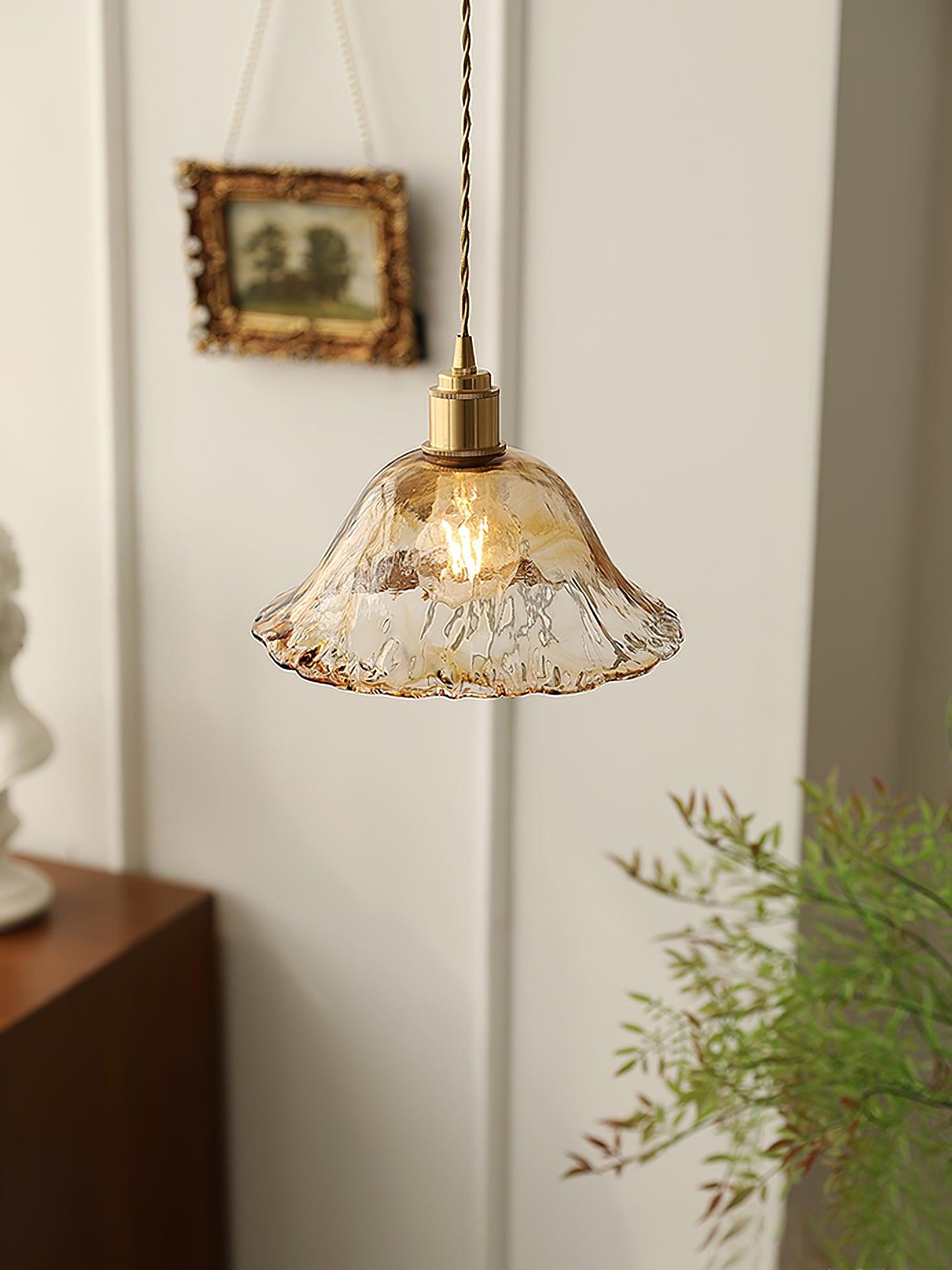 Vintage Brown Glass Pendant Light – Classic Brass & Metal Ceiling Lamp