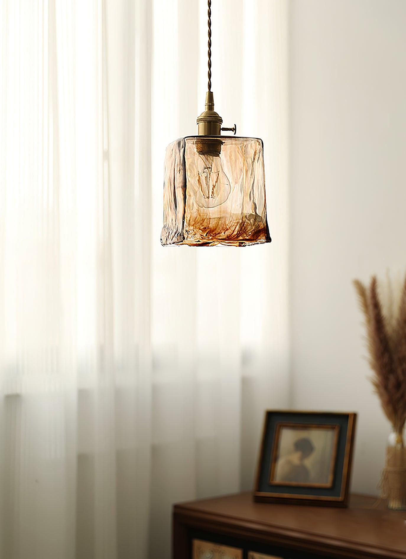 Vintage Brown Glass Pendant Light – Classic Brass & Metal Ceiling Lamp