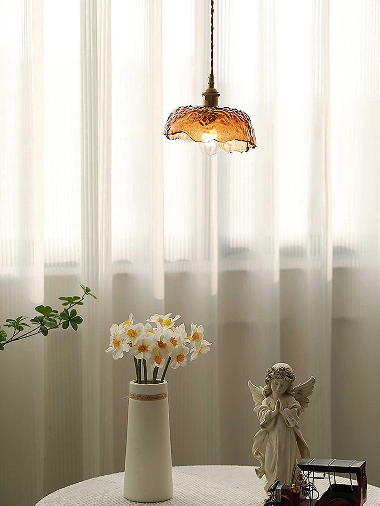 Vintage Brown Glass Pendant Light – Classic Brass & Metal Ceiling Lamp