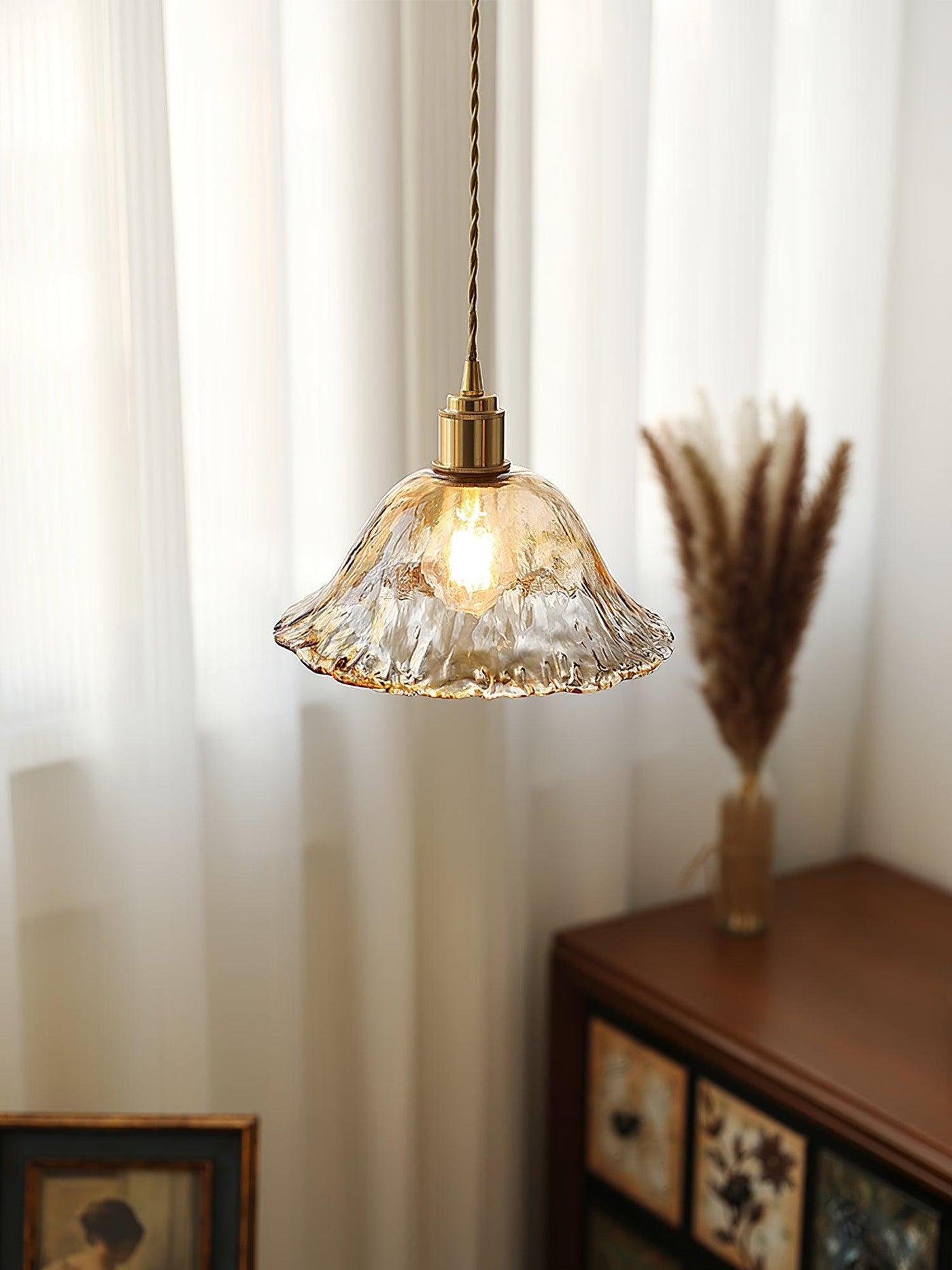 Vintage Brown Glass Pendant Light – Classic Brass & Metal Ceiling Lamp