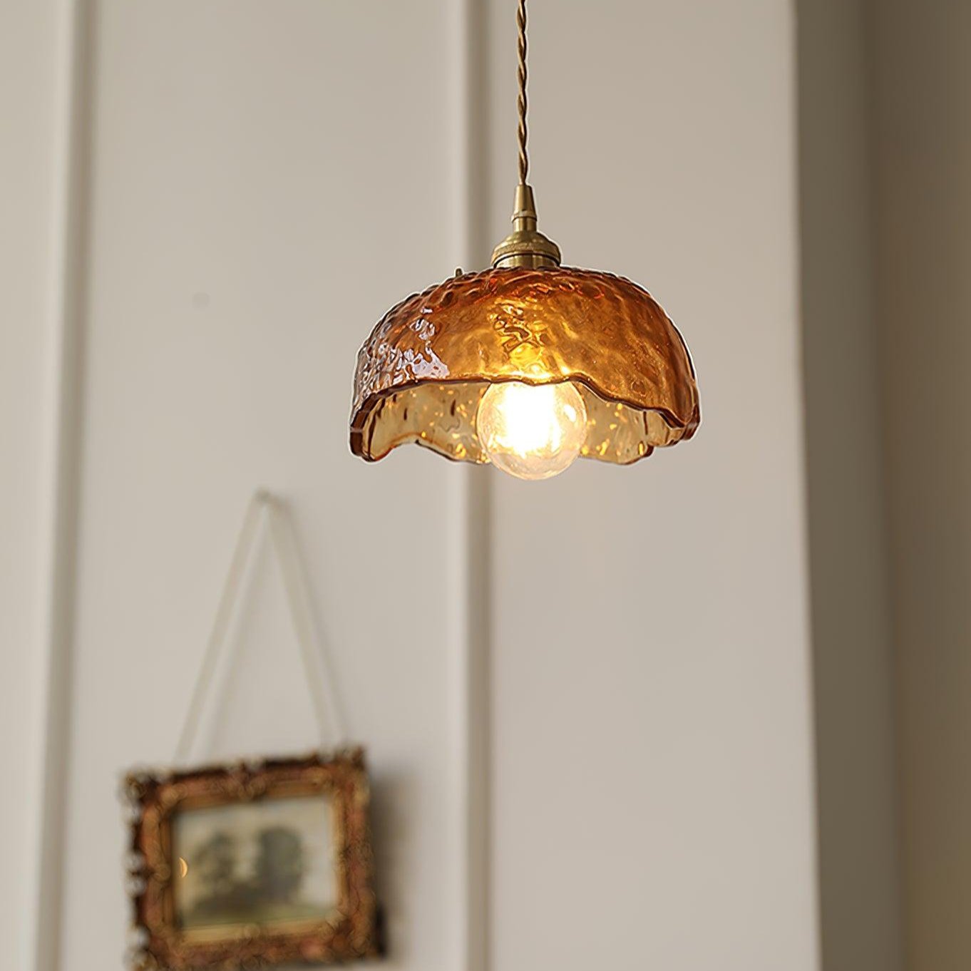 Vintage Brown Glass Pendant Light – Classic Brass & Metal Ceiling Lamp