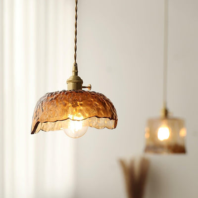 Vintage Brown Glass Pendant Light – Classic Brass & Metal Ceiling Lamp
