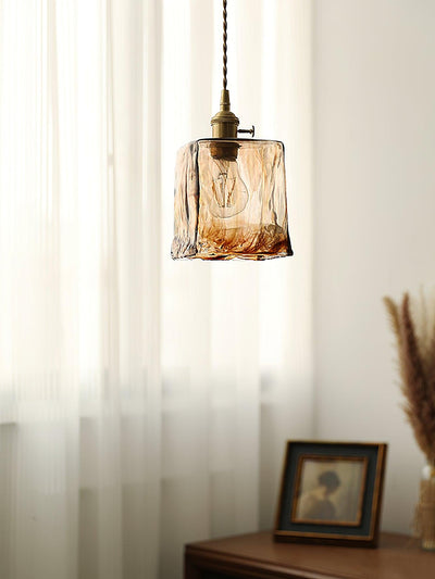 Vintage Brown Glass Pendant Light – Classic Brass & Metal Ceiling Lamp