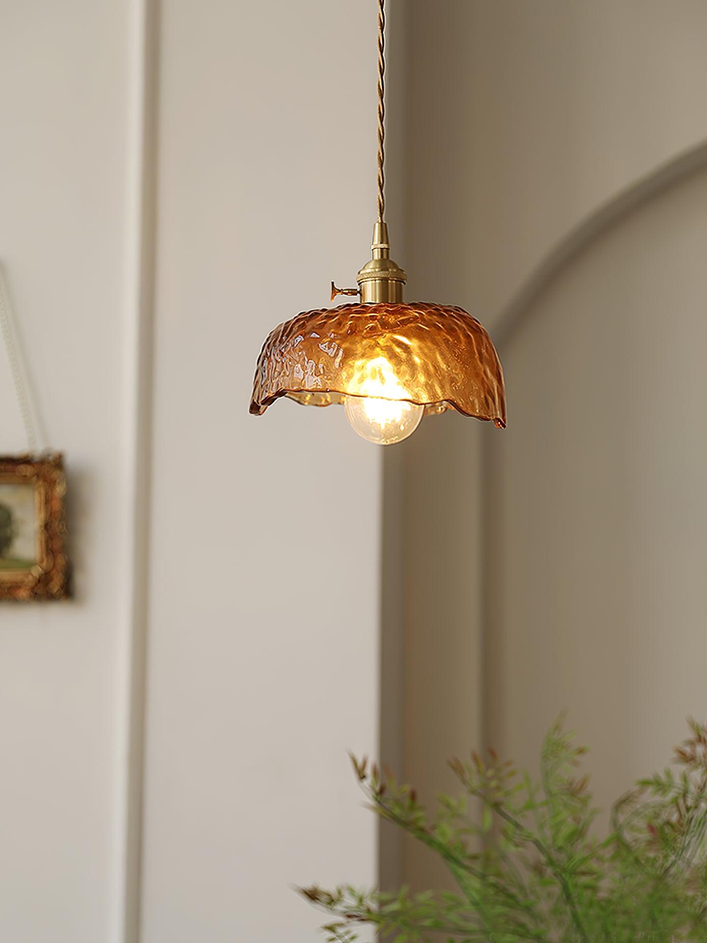 Vintage Brown Glass Pendant Light – Classic Brass & Metal Ceiling Lamp