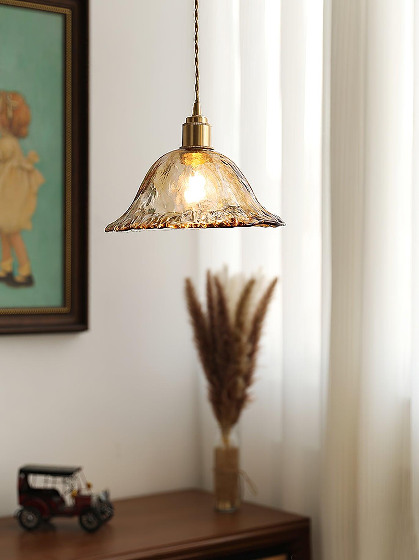 Vintage Brown Glass Pendant Light – Classic Brass & Metal Ceiling Lamp