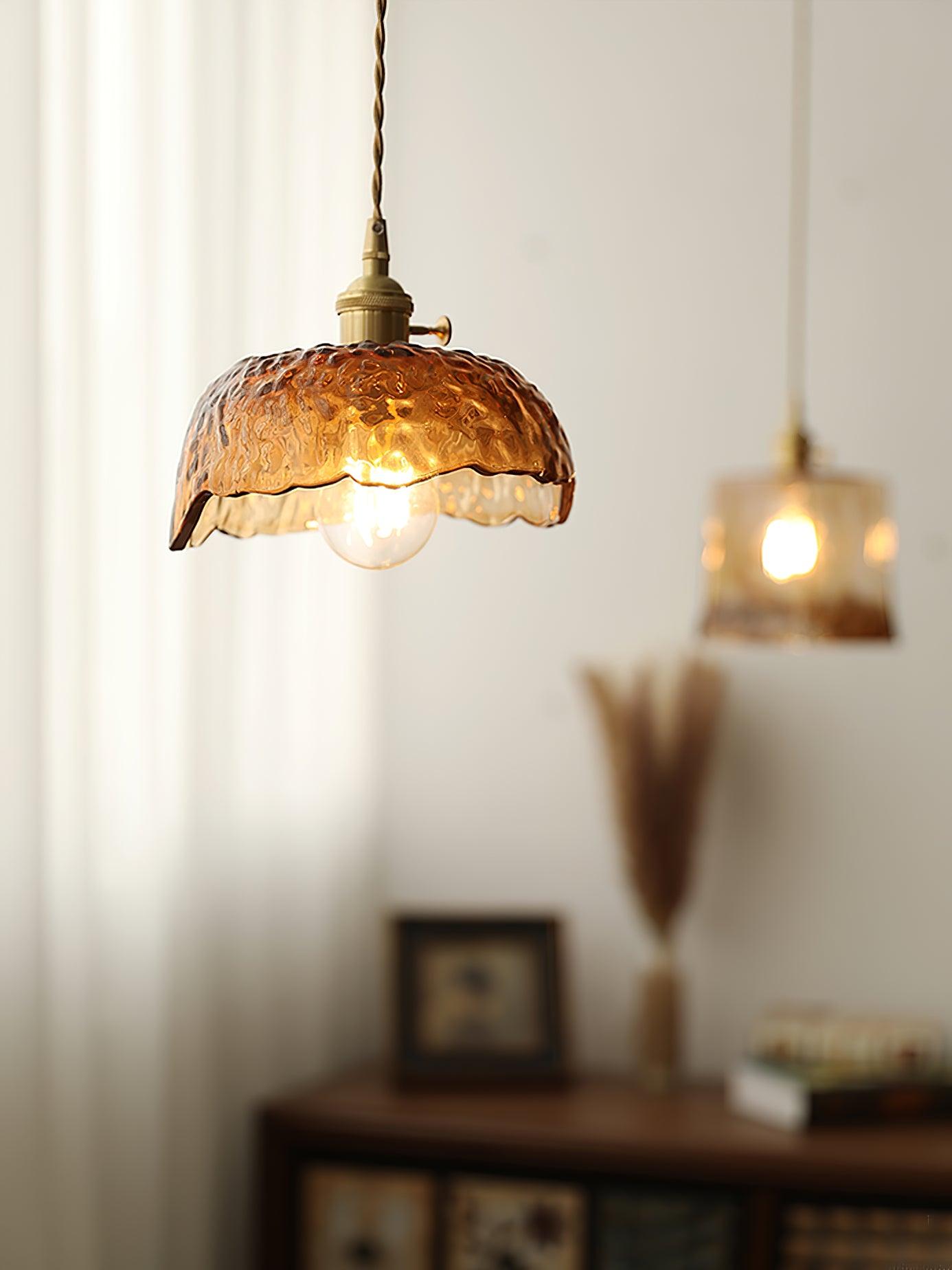 Vintage Brown Glass Pendant Light – Classic Brass & Metal Ceiling Lamp