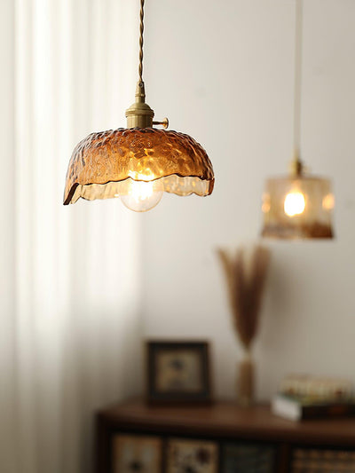 Vintage Brown Glass Pendant Light – Classic Brass & Metal Ceiling Lamp