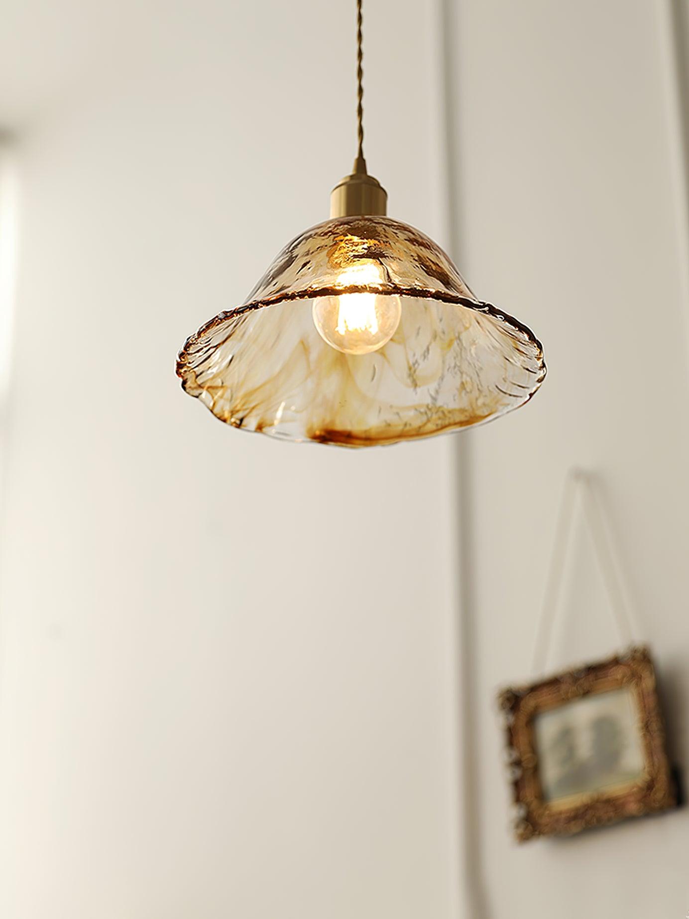 Vintage Brown Glass Pendant Light – Classic Brass & Metal Ceiling Lamp