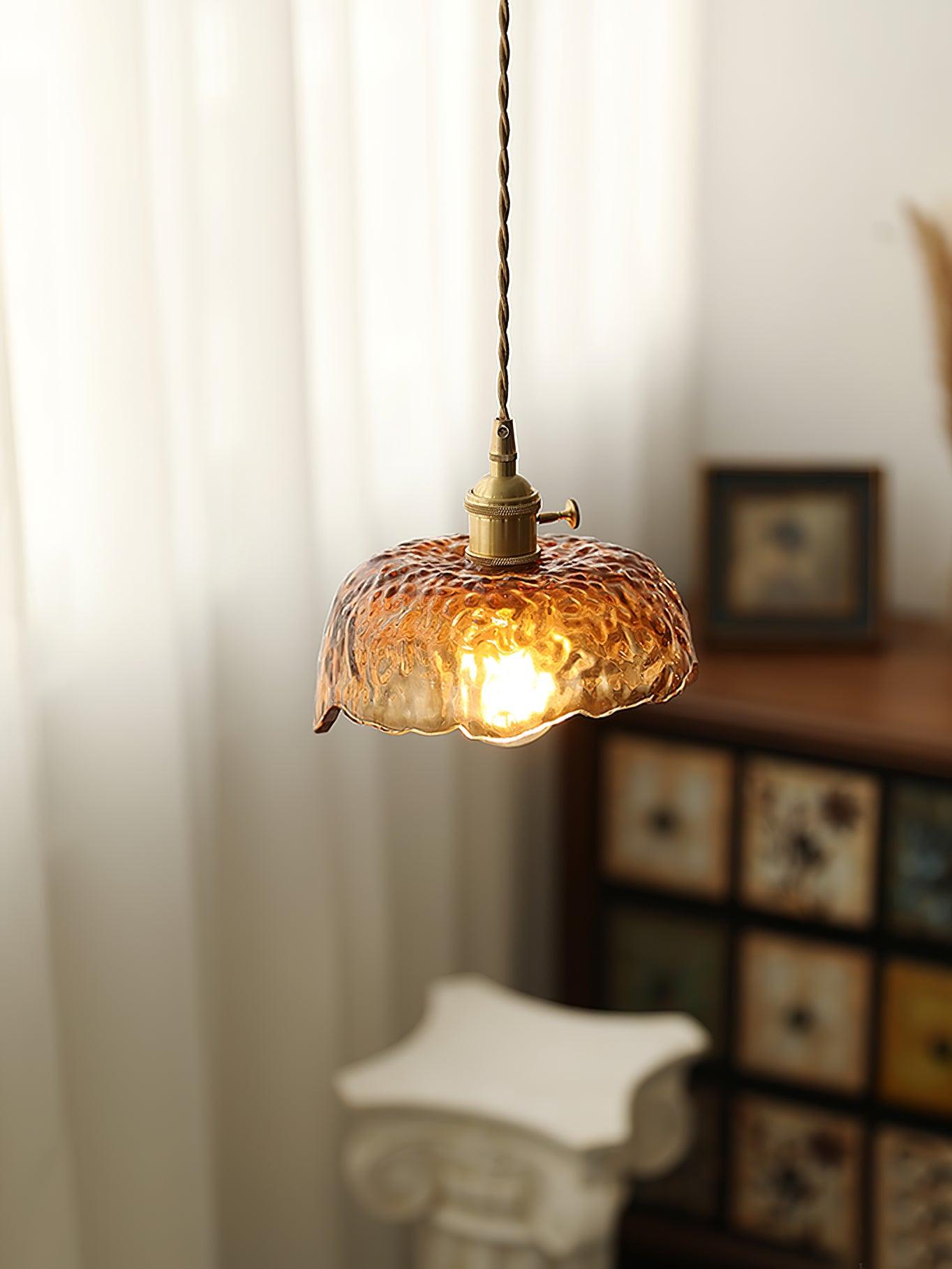 Vintage Brown Glass Pendant Light – Classic Brass & Metal Ceiling Lamp