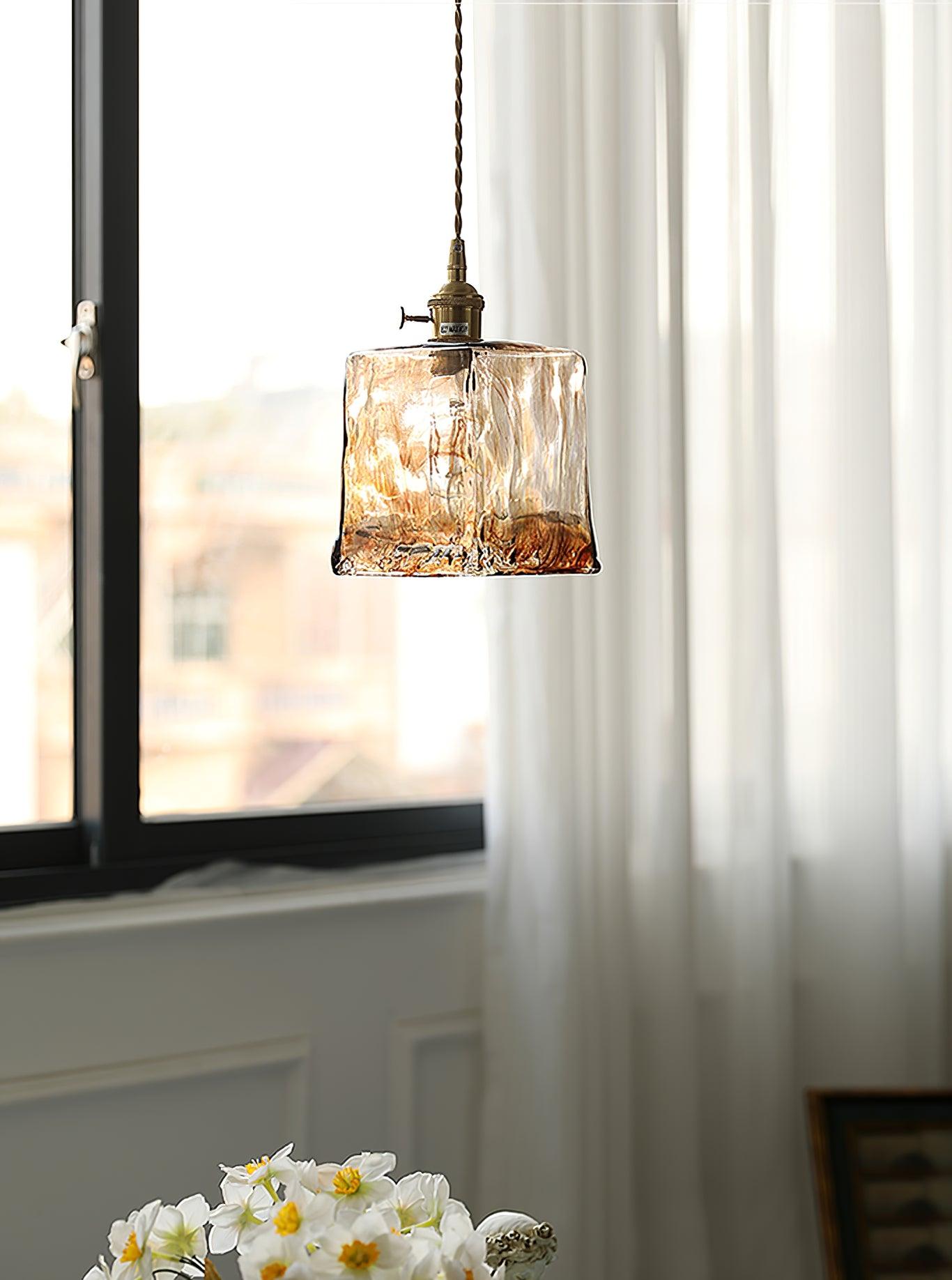 Vintage Brown Glass Pendant Light – Classic Brass & Metal Ceiling Lamp
