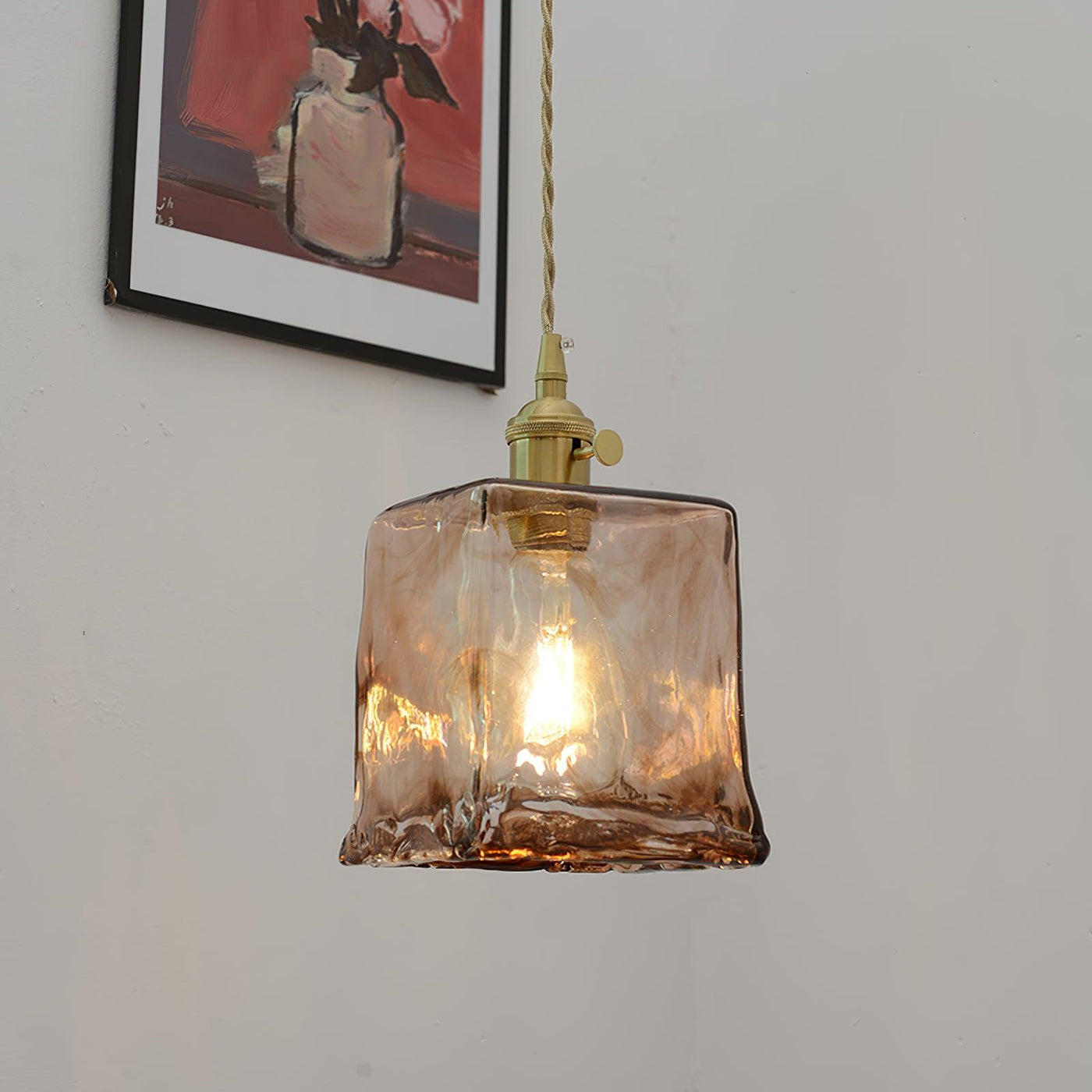 Vintage Brown Glass Pendant Light – Classic Brass & Metal Ceiling Lamp