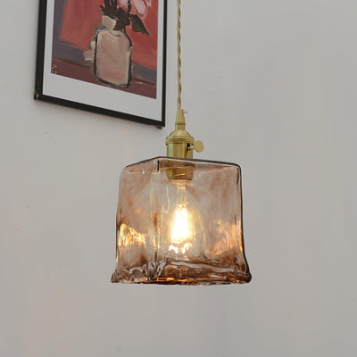 Vintage Brown Glass Pendant Light – Classic Brass & Metal Ceiling Lamp