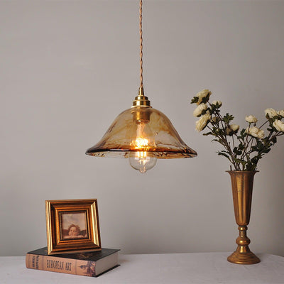 Vintage Brown Glass Pendant Light – Classic Brass & Metal Ceiling Lamp