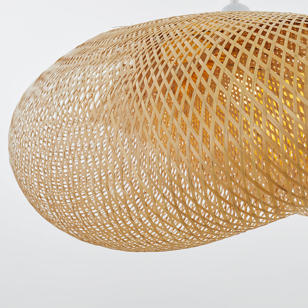 Handwoven Chinese Bamboo Pendant Light – Natural Rattan Wave Shade (E27, LED Compatible)