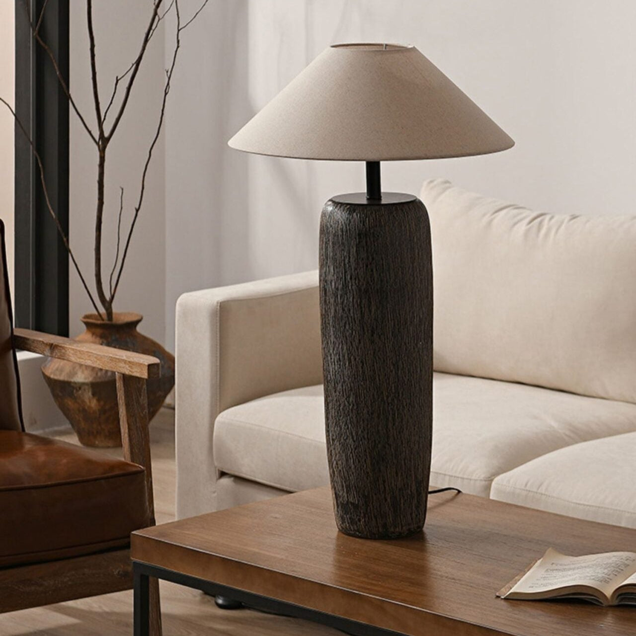 Weathered Wood Floor Lamp – Rustic Elegance with Timeless Charm