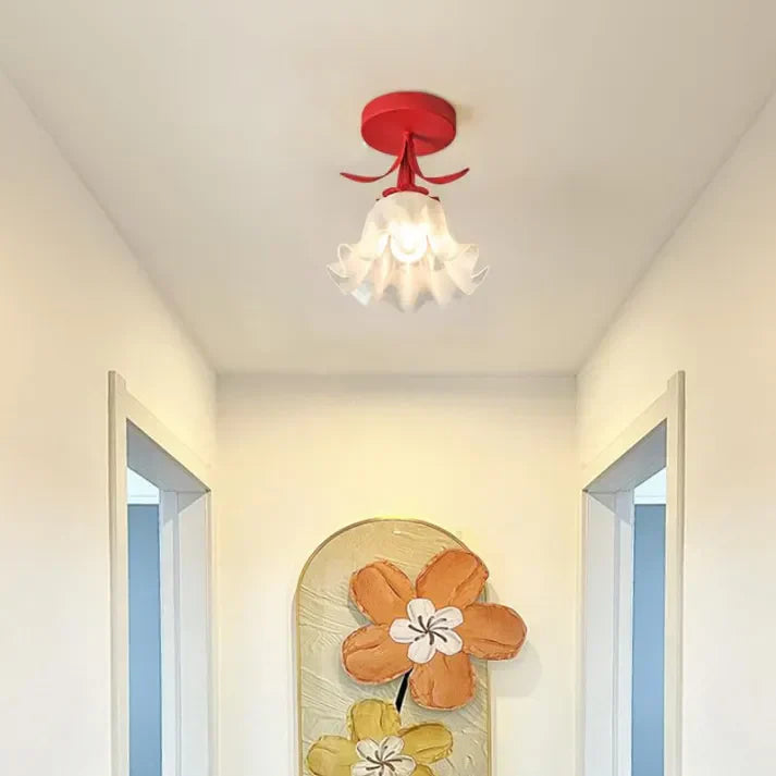French Tiffany Mini Flower Ceiling Light – Vintage Stained Glass Flush Mount (E27)