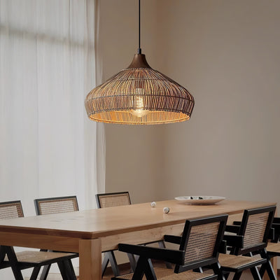 Handwoven Rattan Pendant Light – Rustic Ceiling Lamp with Adjustable Height