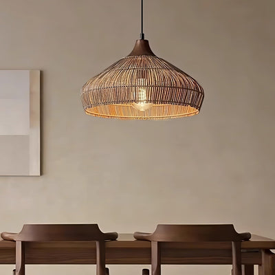 Handwoven Rattan Pendant Light – Rustic Ceiling Lamp with Adjustable Height