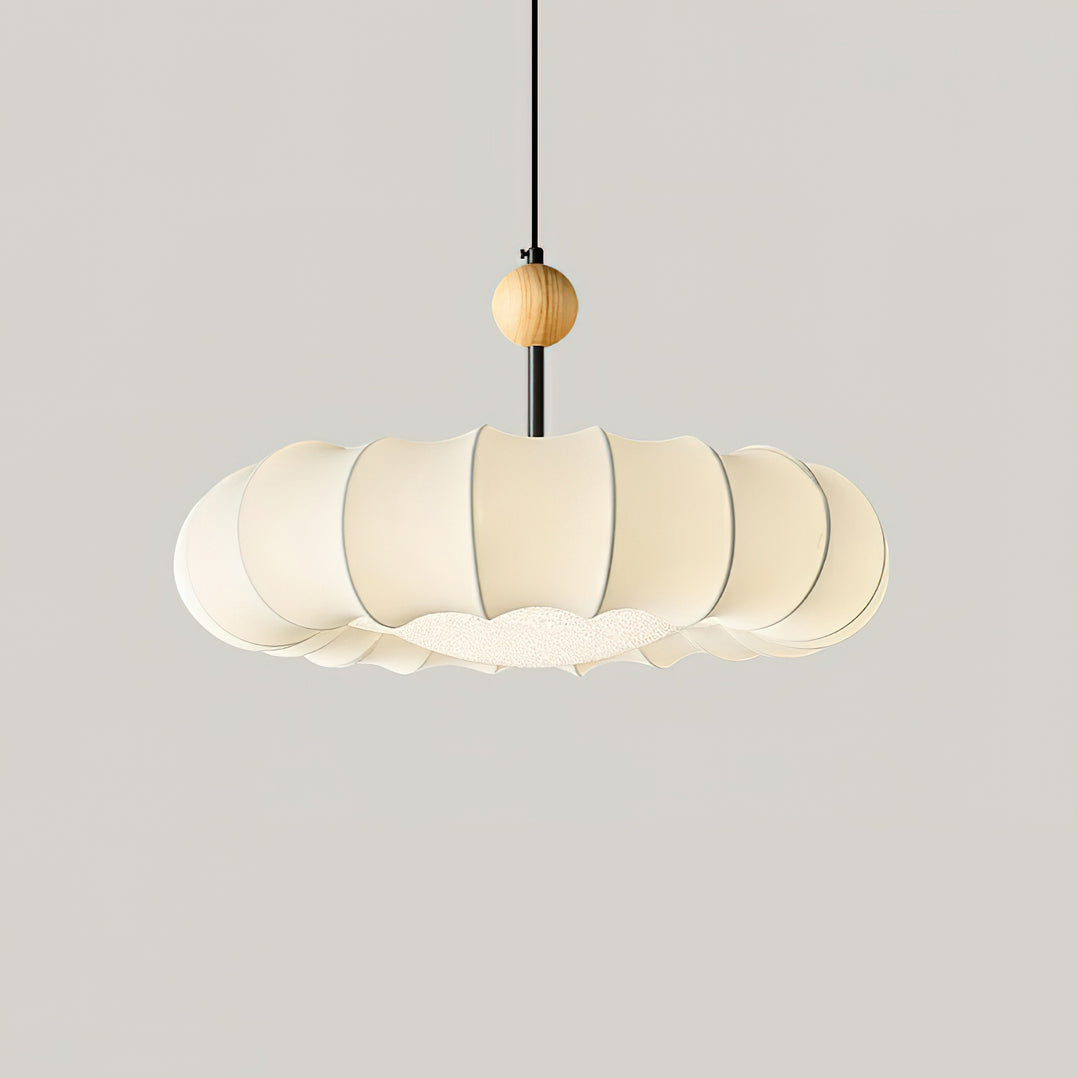 Winnie Veil Pendant Light – Elegant Fabric & Wood LED Ceiling Lamp