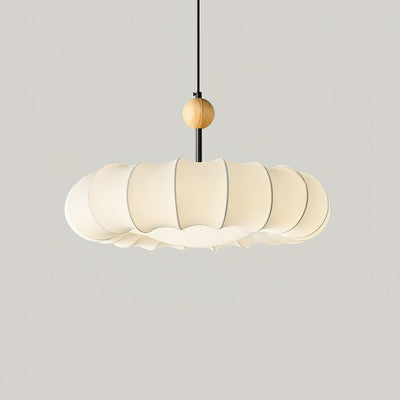 Winnie Veil Pendant Light – Elegant Fabric & Wood LED Ceiling Lamp
