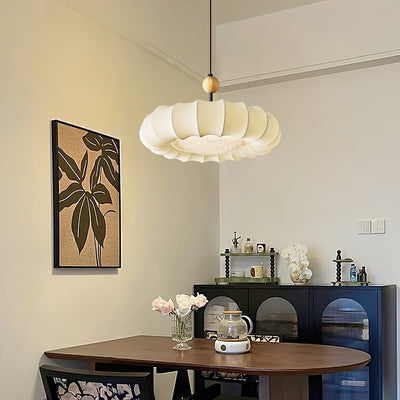 Winnie Veil Pendant Light – Elegant Fabric & Wood LED Ceiling Lamp
