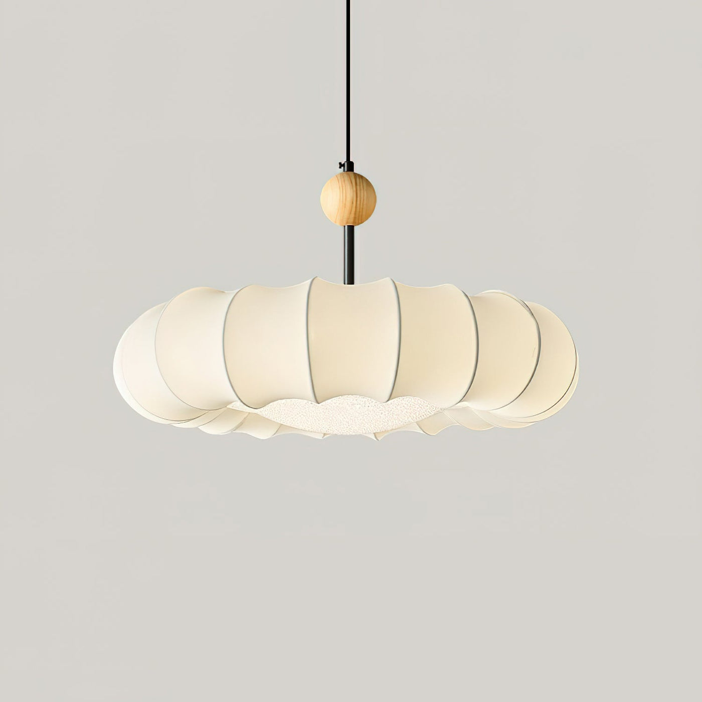 Winnie Veil Pendant Light – Elegant Fabric & Wood LED Ceiling Lamp