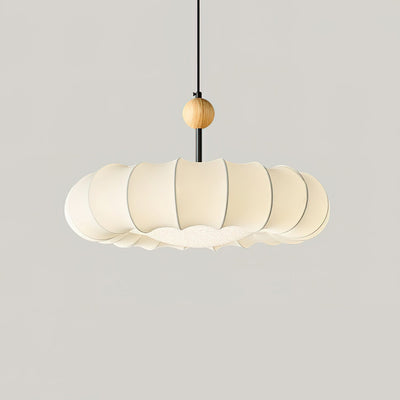 Winnie Veil Pendant Light – Elegant Fabric & Wood LED Ceiling Lamp