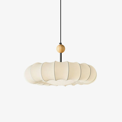 Winnie Veil Pendant Light – Elegant Fabric & Wood LED Ceiling Lamp