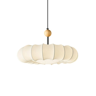 Winnie Veil Pendant Light – Elegant Fabric & Wood LED Ceiling Lamp