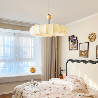 Winnie Veil Pendant Light – Elegant Fabric & Wood LED Ceiling Lamp
