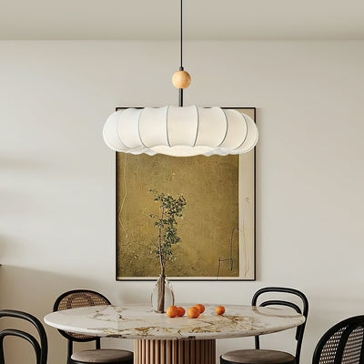 Winnie Veil Pendant Light – Elegant Fabric & Wood LED Ceiling Lamp