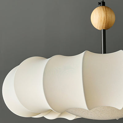 Winnie Veil Pendant Light – Elegant Fabric & Wood LED Ceiling Lamp