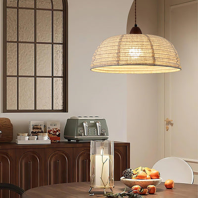 Wood & Fabric Pendant Light – Natural Hanging Lamp (E26/E27, Adjustable Height, 110-240V)