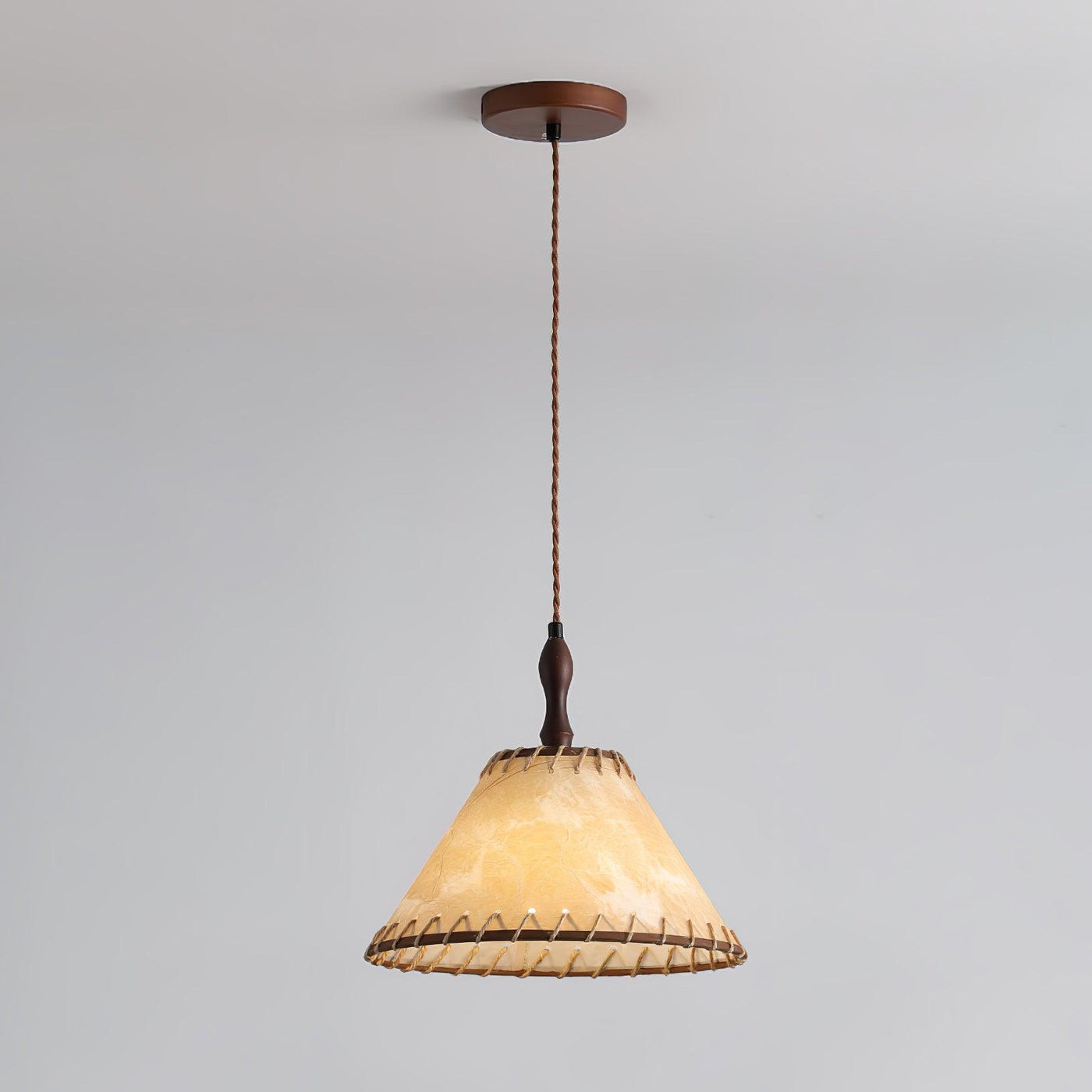 Wood & Fabric Pendant Light – Natural Hanging Lamp (E26/E27, Adjustable Height, 110-240V)