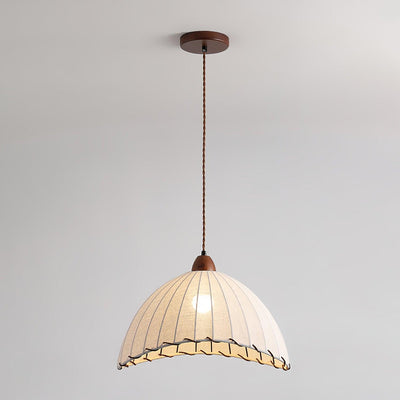 Wood & Fabric Pendant Light – Natural Hanging Lamp (E26/E27, Adjustable Height, 110-240V)