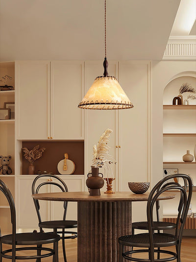 Wood & Fabric Pendant Light – Natural Hanging Lamp (E26/E27, Adjustable Height, 110-240V)