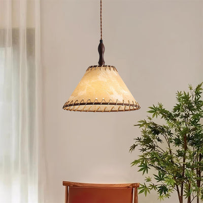 Wood & Fabric Pendant Light – Natural Hanging Lamp (E26/E27, Adjustable Height, 110-240V)