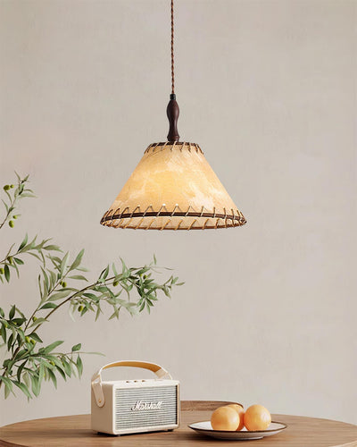 Wood & Fabric Pendant Light – Natural Hanging Lamp (E26/E27, Adjustable Height, 110-240V)