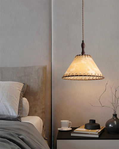 Wood & Fabric Pendant Light – Natural Hanging Lamp (E26/E27, Adjustable Height, 110-240V)